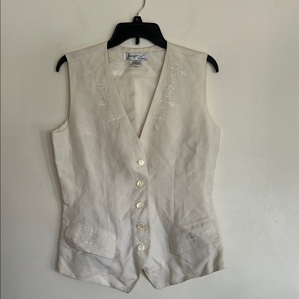 Jennifer Eden Cream Vest with Embroidery